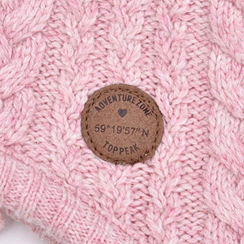 Toddler Baby Boys Girls Winter Hat Kids Ear Flap Warm Fleece Lined Knit Beanie Fur Pom Hat - color: Pink With Faux Fur Pompom, size: 2-6 Years