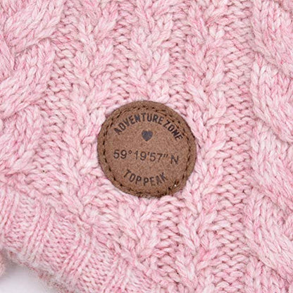 Toddler Baby Boys Girls Winter Hat Kids Ear Flap Warm Fleece Lined Knit Beanie Fur Pom Hat - color: Pink With Faux Fur Pompom, size: 2-6 Years