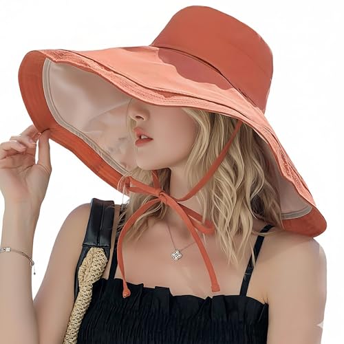 Women Bohemian Reversible Sun Hat Wide Brim Fishing Hats - color: M3016-orangebeige