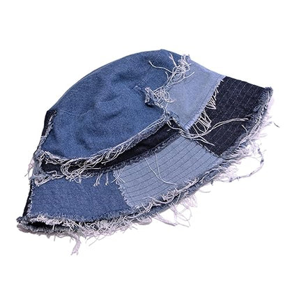 Cotton Denim Distressed Bucket Hat, Sun Hat, Hat for Men and Women - color: Yflm