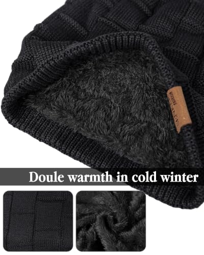 Senker Fashion 2 Pcs Winter Slouchy Beanie Hats for Men, Warm Mens Beanies - color: Black Black