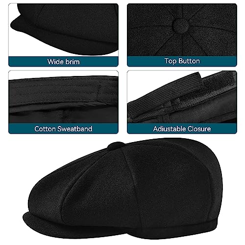 POUDAY Newsboy Cap for Men - Irish Newsies Cabbie Hat - Flat Winter Hat - color: Blackb, size: X-Large