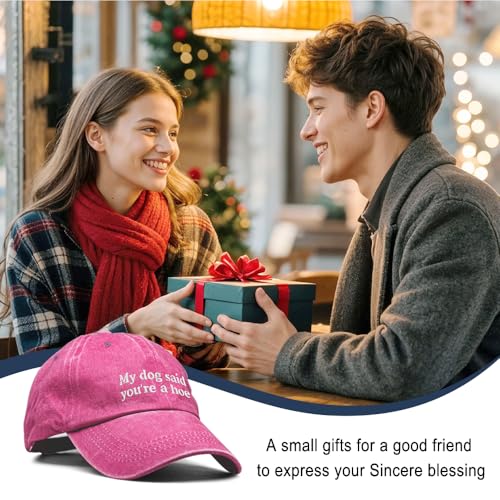 Dog Lover Embroidery Adjustable Classic Washed Distressed Baseball Cap, Dog Lover Cap Gifts for Owner - color: Rose Red