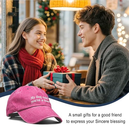 Dog Lover Embroidery Adjustable Classic Washed Distressed Baseball Cap, Dog Lover Cap Gifts for Owner - color: Rose Red