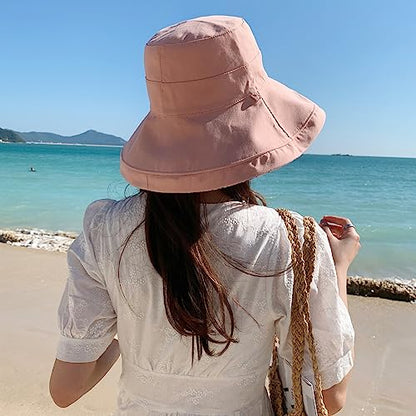 HUAMULAN Wide Brim Women Summer Sun Floppy Hat Reversible Beach Bucket Hat - color: M1744-pink