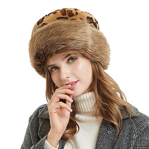 sy soul young Women's Leopard Faux Fur Hats Fluffy Bucket Hat Russian Style - color: Classic Leopard