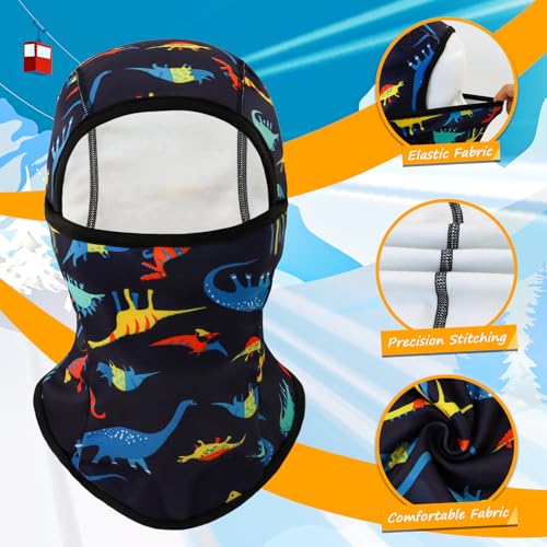 BAVST Toddler Boys Winter Balaclava Hat Windproof Kids Warm Ski Full Face Cover Baby Girls Cold Weather Snow Hat - color: C-black Dinosaur, size: 2-8 Years