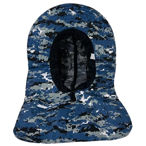 Packable and Adjustable Mesh Boonie Sun Hat with Neck Flap - color: Blue Digital Camo