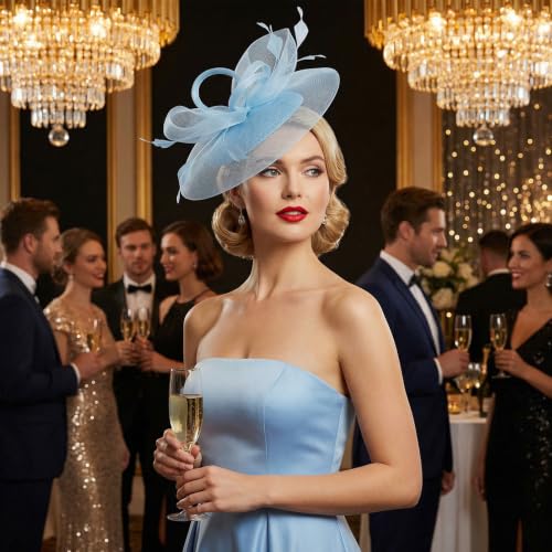 tiggell Fascinators Tea Party Hat for Women, Fascinator with Pillbox Hat - color: Blue