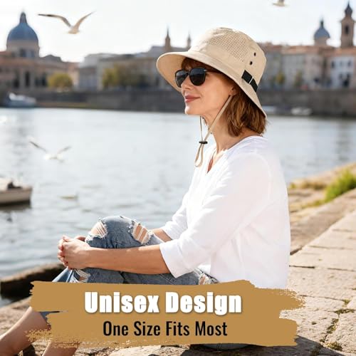 Sun Bucket Hat for Men Women Fishing Beach Safari Hats for Golf Hiking Hunting Outdoor UPF 50+ - color: Beige