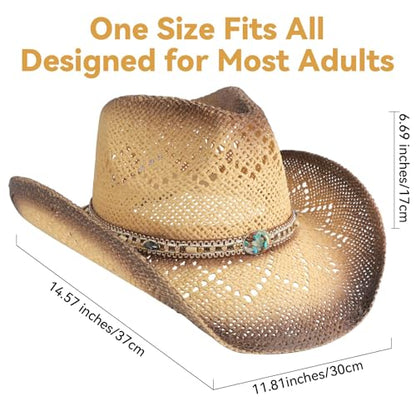WQWOVRVO Cowboy Hat,Cowgirl Hat,Cowboy Hats for Women/Mens/Straw Wide with Shapeable Brim Western Cowboy Hat for Womens - color: Tawny & Coffee Color