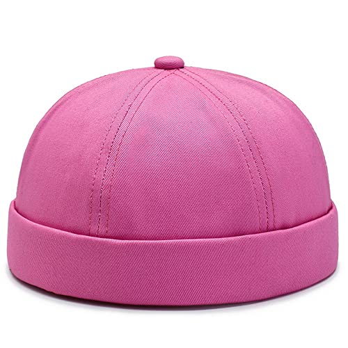 Gogobear Mens Brimless Docker Beanie Adjustable Rolled Cuff Sailor Cap - color: Pink