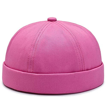 Gogobear Mens Brimless Docker Beanie Adjustable Rolled Cuff Sailor Cap - color: Pink
