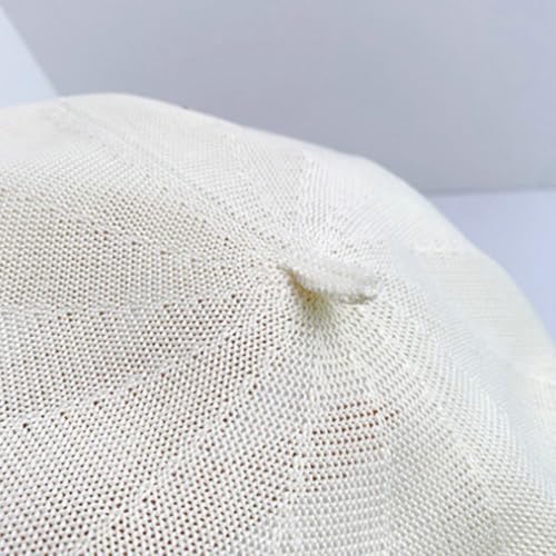 Epsion Women's Cotton Knitted Beret Hat Summer Breathable British Retro Artist Painter Hats Slouchy Solid Color Beanies - color: Beige