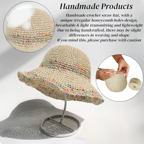 Floppy Big Beach Straw Hats for Women Foldable Summer Wide Brim Packable Sun Hat Womens Travel Straw Fedora Hat - color: C-beige