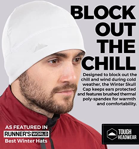 Tough Headwear Thermal Skull Cap - Moisture-Wicking Running Beanie - Wind-Blocking Cycling Cap - 4-Way Stretch Beanie for Men - color: White
