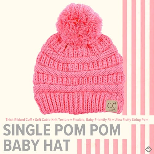 Funky Junque Baby Pom Pom Beanie – Soft Knit Infant Winter Hat for Baby Girls & Boys, Cozy Warm Newborn Beanie 0–12 Months - color: Candy Pink