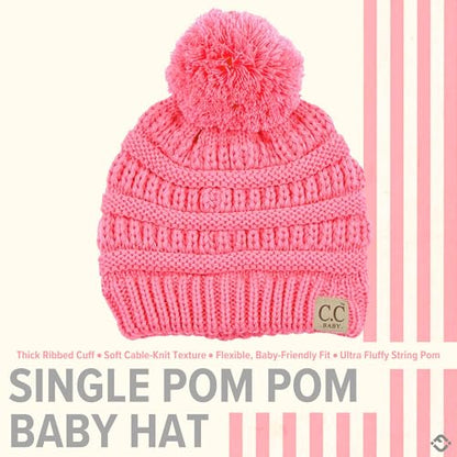 Funky Junque Baby Pom Pom Beanie – Soft Knit Infant Winter Hat for Baby Girls & Boys, Cozy Warm Newborn Beanie 0–12 Months - color: Candy Pink