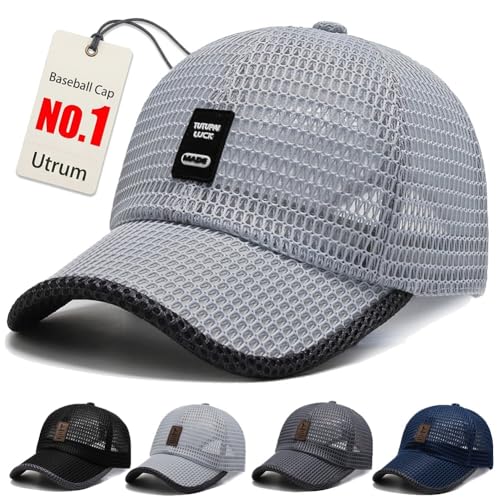 Utrum Lightweight & Breathable Baseball Cap for Summer Mesh Hat Men Trucker Women Running Golf Sports Cool Flat Cold - color: Gray-b