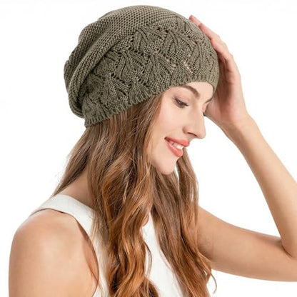 ZLYC Crochet Slouchy Beanie for Women Soft Lightweight Skull Cap - color: Solid Khaki