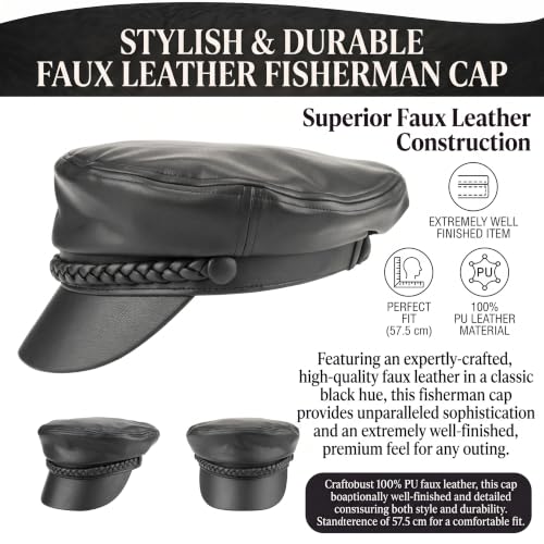 C.C Cotton Fisherman Cap for Women – Classic Fiddler Hat, Lightweight Breathable Cotton, Trendy Greek Fisherman Style - color: Faux Leather-brown