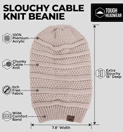 Tough Headwear Slouchy Oversized Beanie Hat - Warm Winter Hats for Women - Stretch Fit Mens Beanie - color: Beige