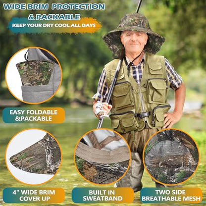 Solaris Small‑Head‑Fit Sun Hat with Neck Flap for Men & Women - color: Leaf Woodland Camo, size: One Size