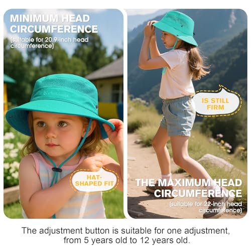 Century Star Outdoor Kids Sun Hat UPF 50+ Quick Dry Adjustable Bucket Hat Windproof Waterproof Beach Fishing Safari Hat - color: Lake Blue