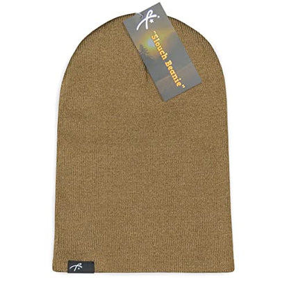 Grace Folly Slouchy Beanie for Men & Women, Cuffed Acrylic Knit Winter Hat - color: Khaki