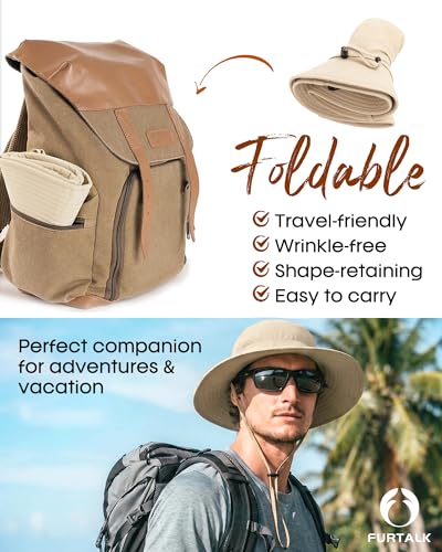 FURTALK Sun Hats for Men Women Packable Wide Brim Summer UV Protective Bucket Hat UPF 50+ Hat for Fishing Hiking - color: Khaki