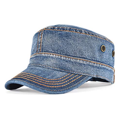 VOBOOM Men Washed Cotton Cadet Army Cap Vintage Flat Hat - color: Denim Blue