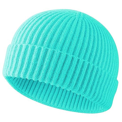ROYBENS Swag Wool Knit Cuff Short Fisherman Beanie for Men Women Winter Hat - color: 1pcs-aqua Blue