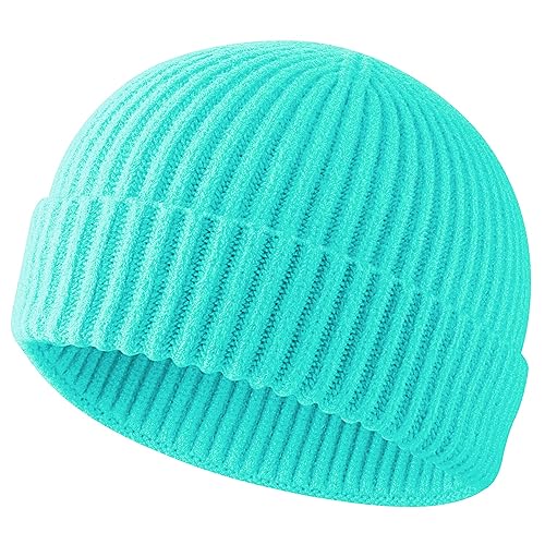ROYBENS Swag Wool Knit Cuff Short Fisherman Beanie for Men Women Winter Hat - color: 1pcs-aqua Blue