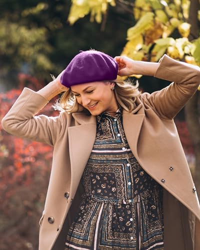 Parquet Solid Color French Beret Hat. Classic French, Casual and Chic Lightweight Cap for Women - color: Purple