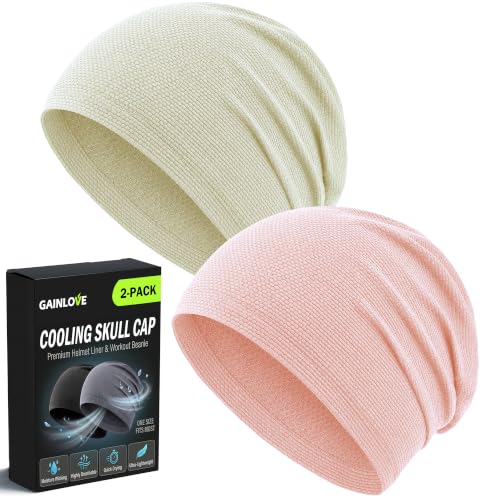 2 Pack Cooling Skull Cap for Men Women, 3D Mesh Sweat Wicking Beanie - color: Champange+light Pink