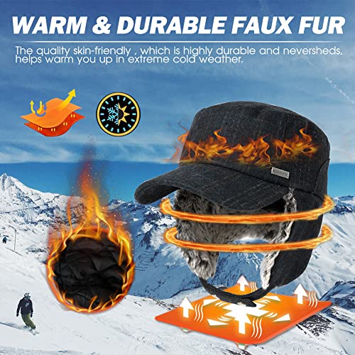 TOP-EX Oversized XL/XXL Unisex Winter Trapper Military Hat Faux Fur Earflaps Quilted Lined Baseball Cap - color: Armygreen(twill), size: X-Large