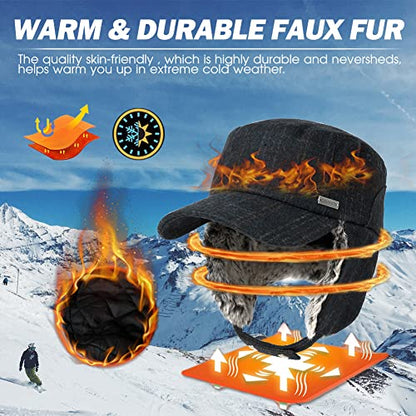 TOP-EX Oversized XL/XXL Unisex Winter Trapper Military Hat Faux Fur Earflaps Quilted Lined Baseball Cap - color: Armygreen(twill), size: XX-Large
