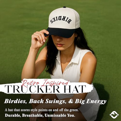 Funky Junque Adult Trucker Snapback Hat 2-Tone Baseball Cap - color: Birdies (Upside Down) - Black/Beige