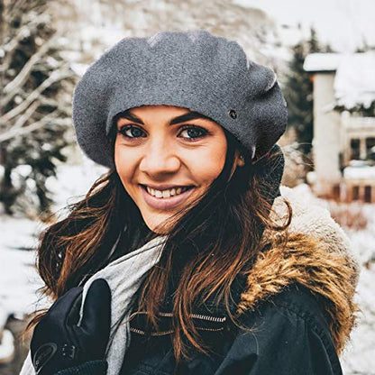 Womens Winter Beret Hat Knitted Beanie Cap Autumn Winter Hat French Classic Beret - color: Dark Grey