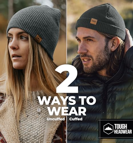 Tough Headwear Ribbed Beanie Hat - Stretch Fit Beanie for Women - Knit Winter Hats for Men - Breathable Knit Caps - color: Dark Gray