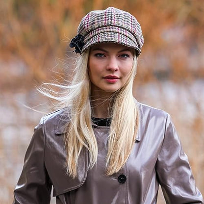 Newsboy Hat for Women's Cap 8 Panel Wool Made in Ireland - color: Red, Green, Yellow