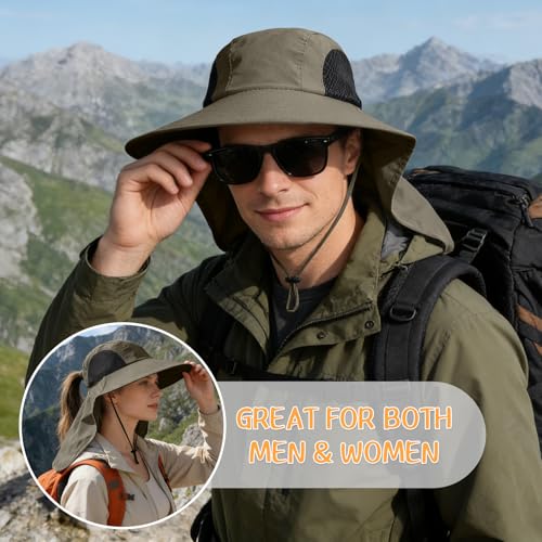Sun Hat for Men Women with Neck Flap,UPF 50+ UV Protection Fishing Hat - color: 1pack-green