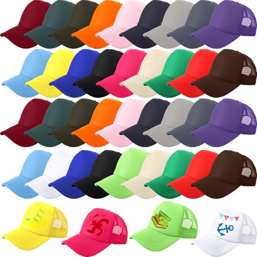 40 Pack Kids Sublimation Trucker Hat Bulk Blank Baseball Cap DIY Mesh Baseball Hat Adjustable Trucker Cap for Summer - color: Color Set 3