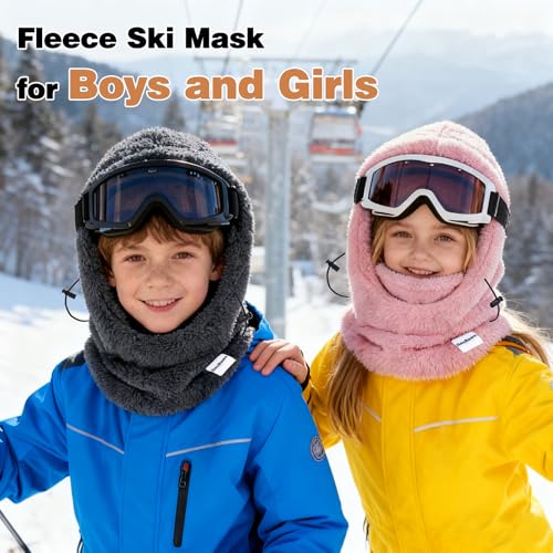 Kids Balaclava Ski Mask Windproof Hooded Face Mask Thermal Fleece Winter Hat for Boys Girls - color: Light Purple