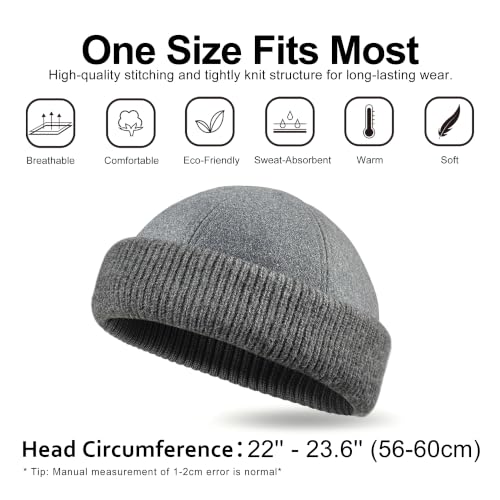 Docker Beanie for Men & Women, Soft Wool Blend Knit Watch Cap, Warm Cuffed Fisherman Hat for Casual Wear - color: Grey