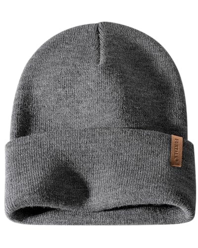FURTALK Beanie for Men Women Cuffed Thick Knitted Winter Hat Skull Cap - color: Dark Grey