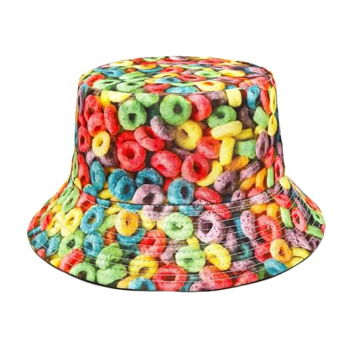 Printed Bucket Hat - Reversible Packable Summer Travel Beach Sun Cap for Men Women Teens - color: Colorful Donuts
