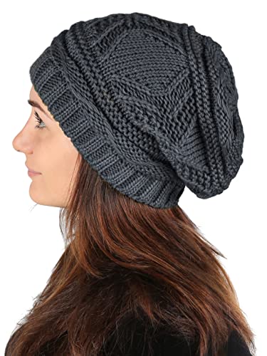 Lilax Knit Slouchy Oversized Soft Warm Winter Beanie Hat - color: Gray