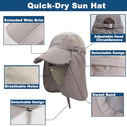 Surblue Baseball Sun Cap with Removable Neck Flap and Face Mask UPF 50+ - color: A-light Grey, size: Medium