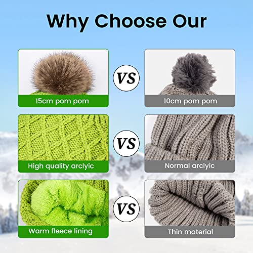Arctic Paw Womens Winter Hat Cable Knit Beanie for Women Faux Fur Pompom Ears - color: Light Green Hat Coffee Ball